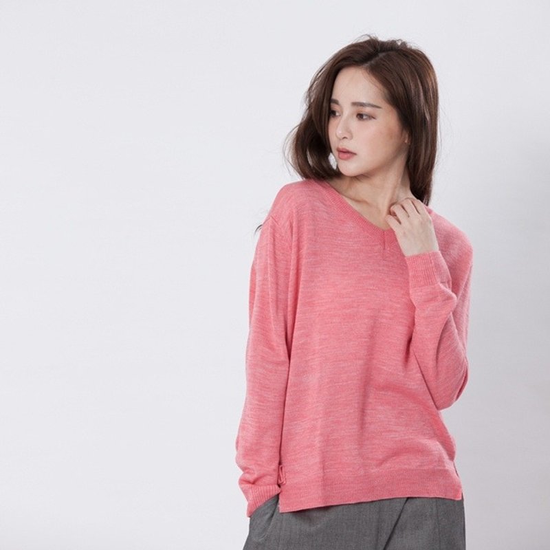 Aimee V-neck sweater body length / pink - Women's Sweaters - Other Materials Pink