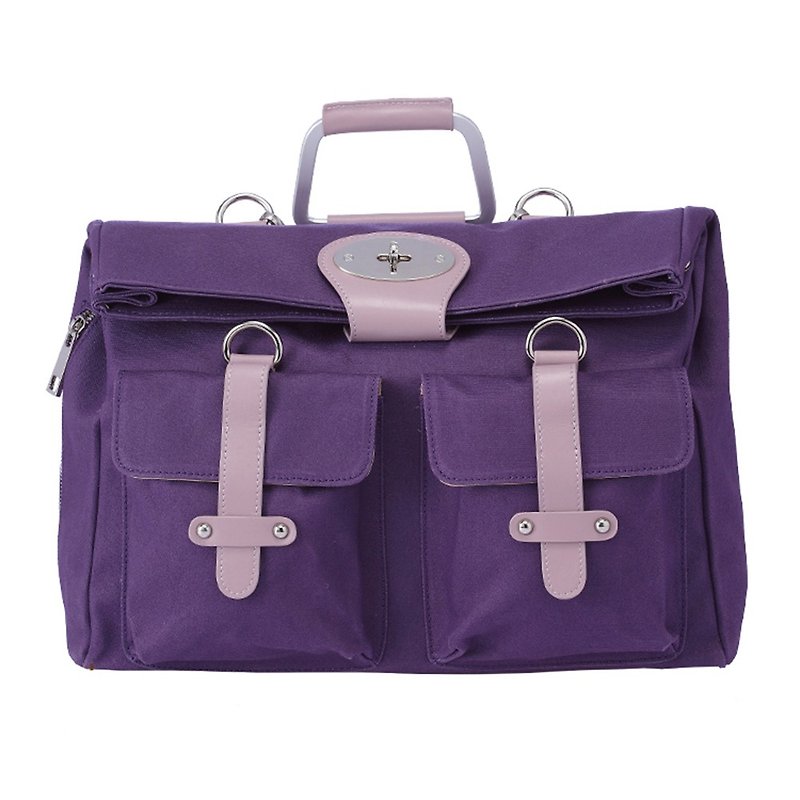 Parker | Multi-purpose ingenious bag | Purple | 14 inches | Retro twist lock | Canvas with leather - กระเป๋าเป้สะพายหลัง - วัสดุอื่นๆ สีม่วง