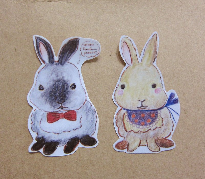 手繪插畫風格 完全 防水貼紙 野兔 黃色兔 灰兔 暹羅兔 - 貼紙 - 防水材質 多色