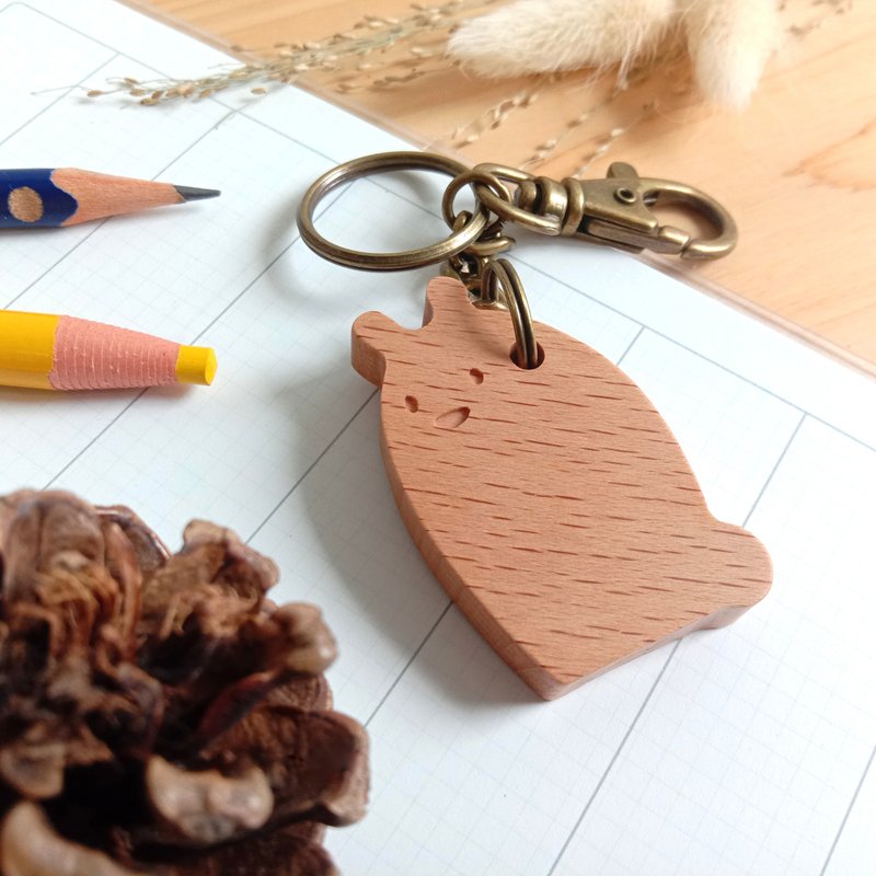 可愛動物原木鑰匙圈 - 療癒小夥伴 - 客製化刻字 - 鑰匙圈/鑰匙包 - 木頭 咖啡色
