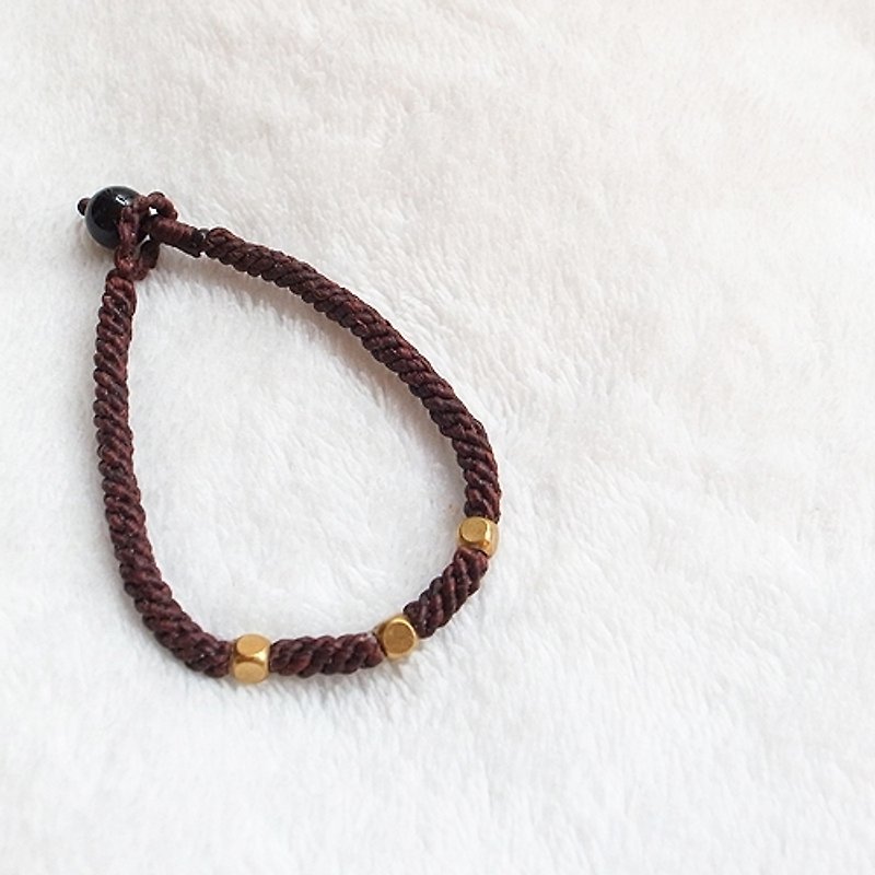 ☽ Qi Xi hand for ☽ [07264] brass accessories with waxed thread - สร้อยข้อมือ - ขี้ผึ้ง สีนำ้ตาล