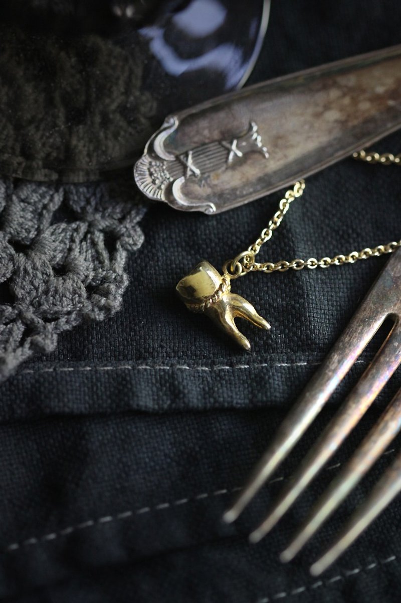 A Tooth (two fangs) Charm Necklace by Defy. - Necklaces - Other Metals 