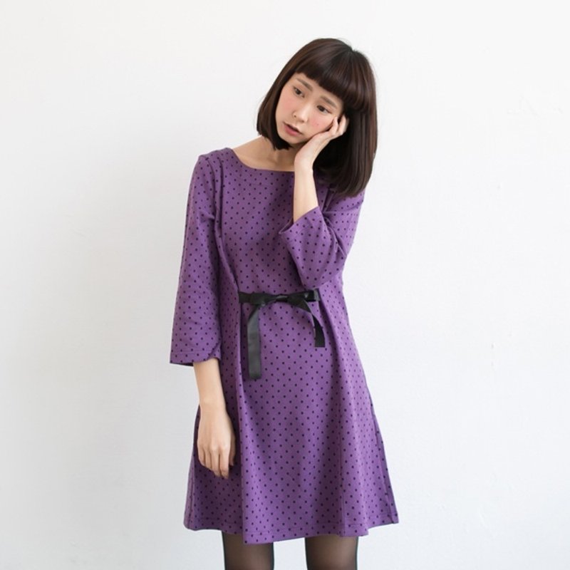 Organic cotton dot dress simple purple _ - One Piece Dresses - Other Materials Purple