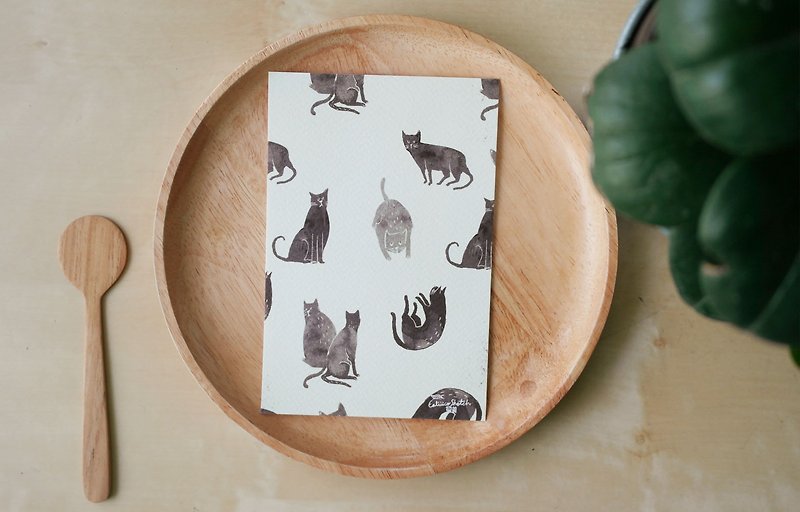 屋根の上の三毛猫イラスト ポストカード 4"x6" - カード・はがき - 紙 多色
