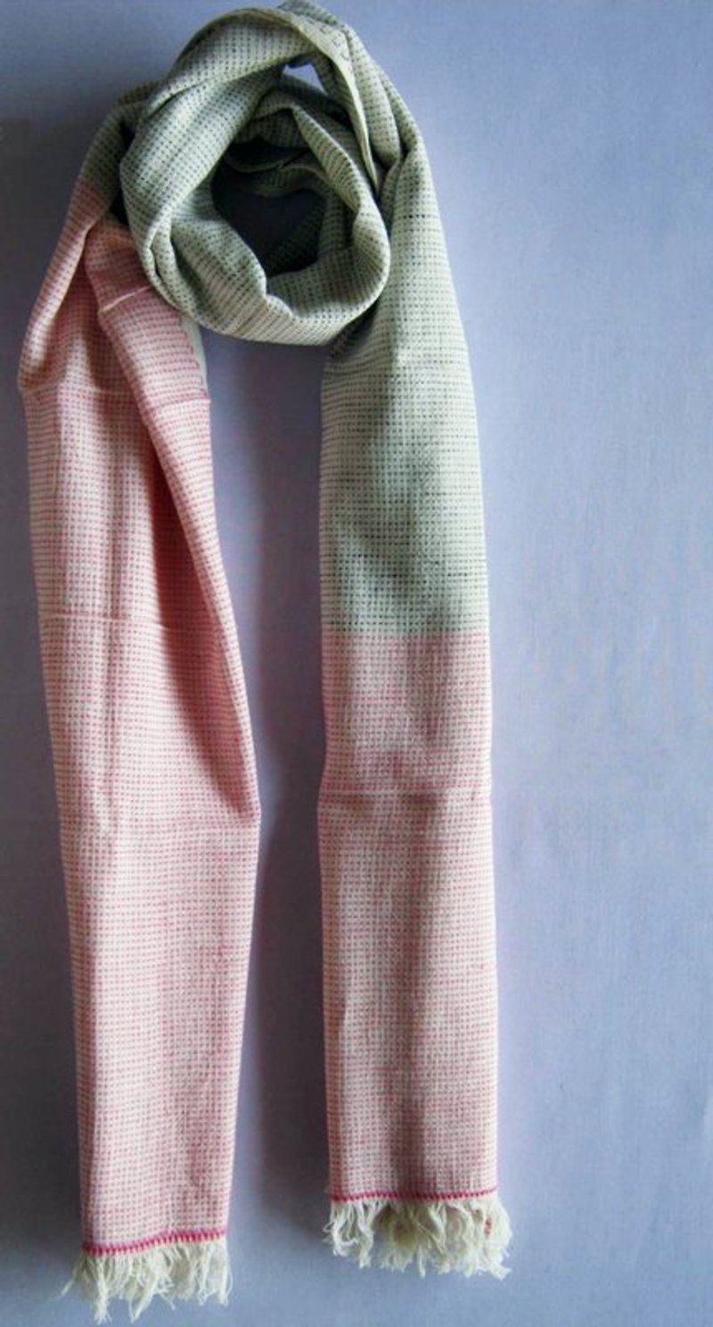 手織手縫有機綿圍巾＿白底彩色線＿公平貿易 - スカーフ - コットン・麻 ホワイト