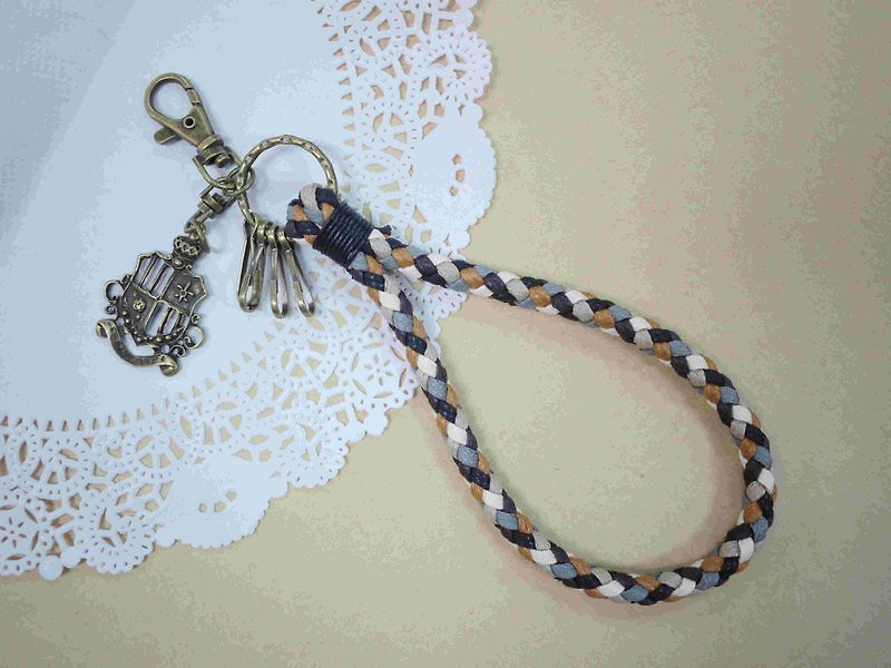 ~M+Bear~ Vintage woven key ring, Wax thread woven key ring (brown) - Other - Cotton & Hemp Brown