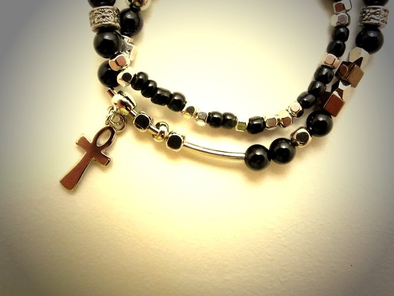 旋轉十字架瑪麗亞珠串 - 手鍊/手環 - 其他材質 黑色