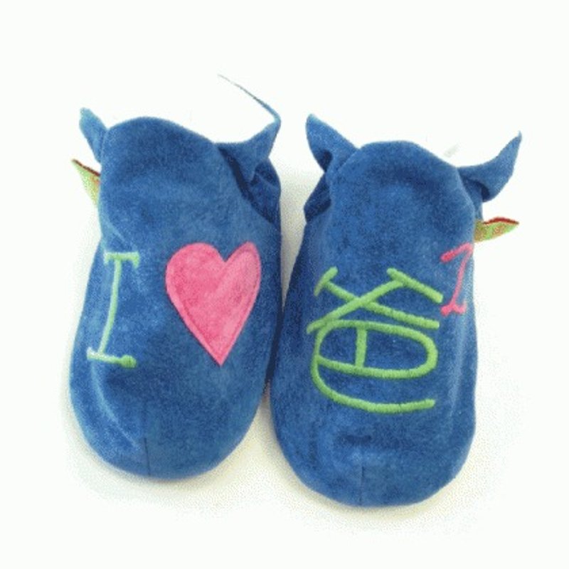 [British handmade shoes FunkyFeet Fashions] love dad blue toddler shoes - รองเท้าเด็ก - ผ้าฝ้าย/ผ้าลินิน สีน้ำเงิน