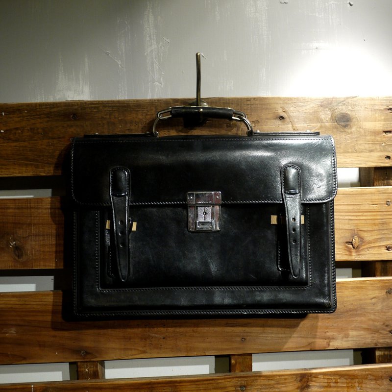 夕卡 Shika // Vintage bag 全新 日本鞄協會 HINOMOTO.H-27. 經典手提式公事書包 {A3-003} - 公事包 - 其他材質 黑色
