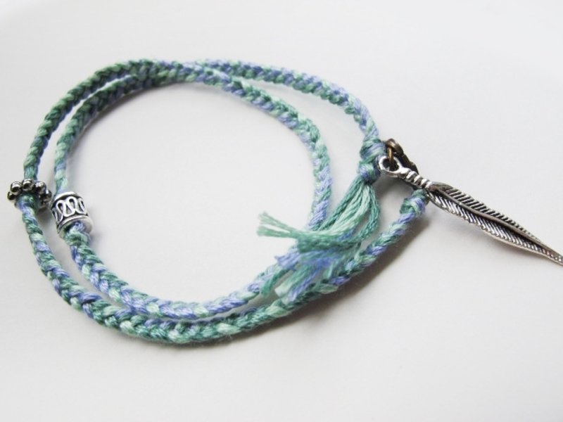 手作手飾-纏繞系列/淺海域 - 手鍊/手環 - 棉．麻 藍色