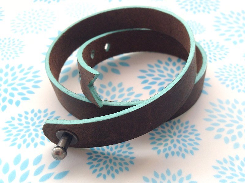 Italian thick leather colors Tiffany blue color fringing ribbon design bracelet - Bracelets - Genuine Leather Multicolor