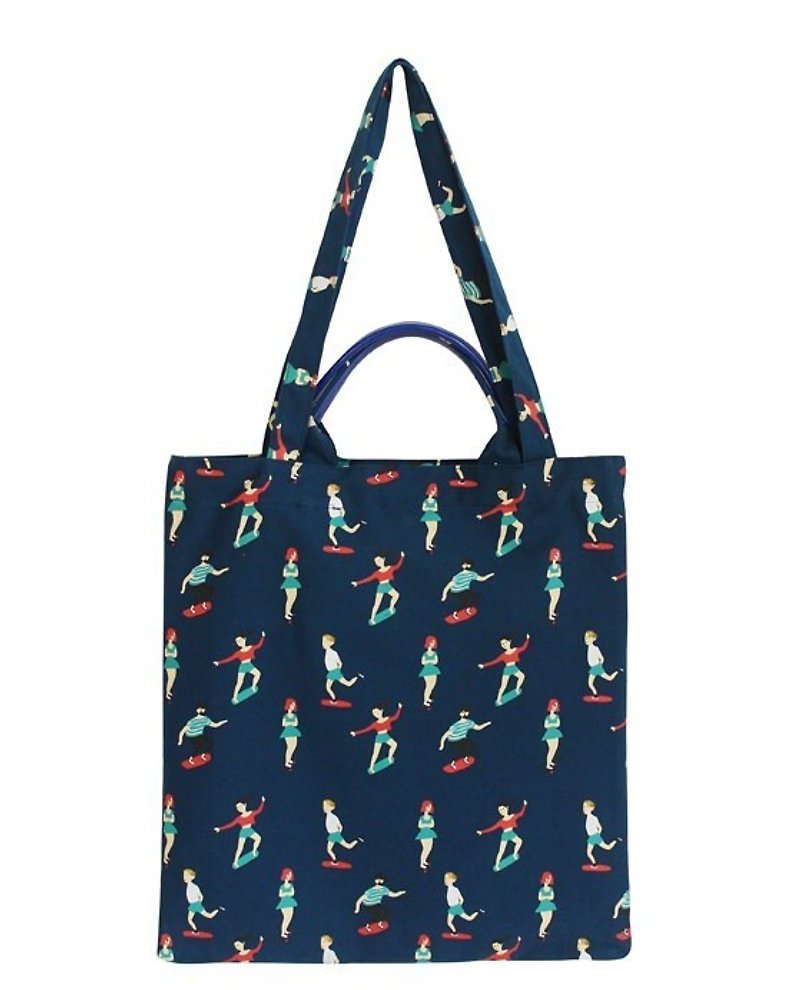 YIZISTORE printed canvas leather handbag shoulder bag - blue skateboard - Messenger Bags & Sling Bags - Other Materials 