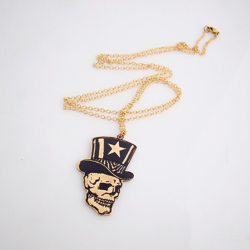 Skull hat pendant in brass with and enamel color - Necklaces - Other Metals 