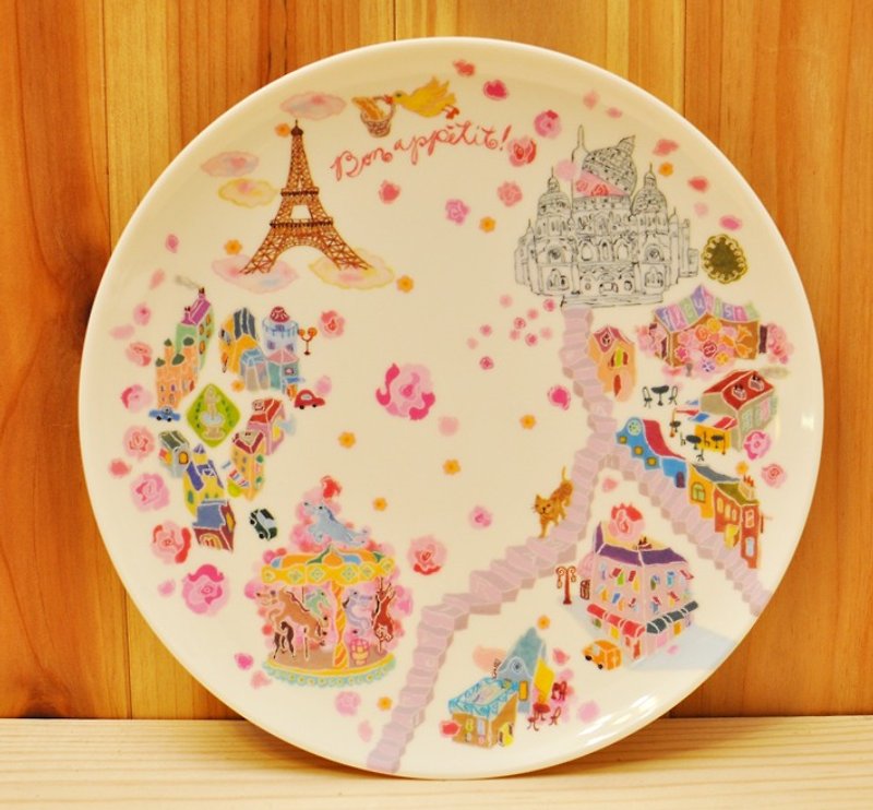【Aimezルスタイル]食料品のスタイルメラミンプレート/ディスク★パリの地図（パリマップ） - 小皿 - プラスチック ピンク