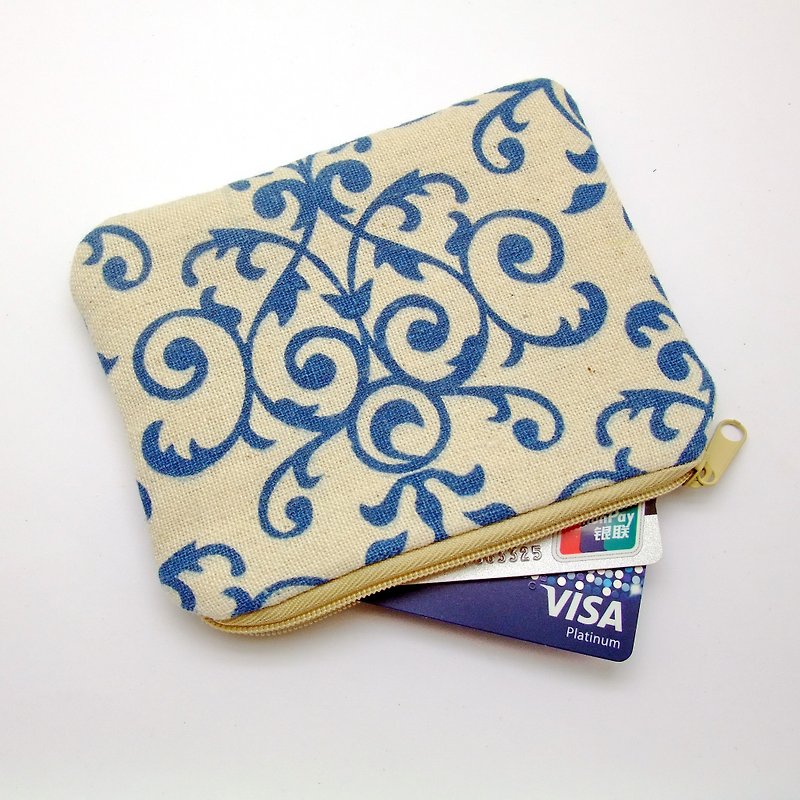 Zipper pouch / coin purse (padded) (ZS-160) - กระเป๋าใส่เหรียญ - ผ้าฝ้าย/ผ้าลินิน สีน้ำเงิน