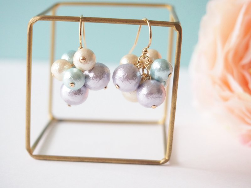 [14kgf] cotton pearl pierce Ⅳ - Earrings & Clip-ons - Other Materials Purple