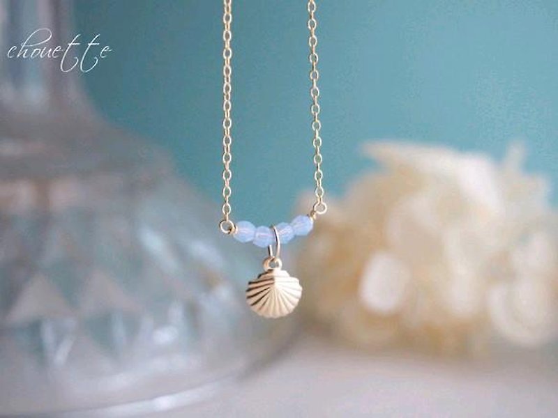 [14kgf] shell motif necklace (Air Blue Opal) - สร้อยคอ - โลหะ 