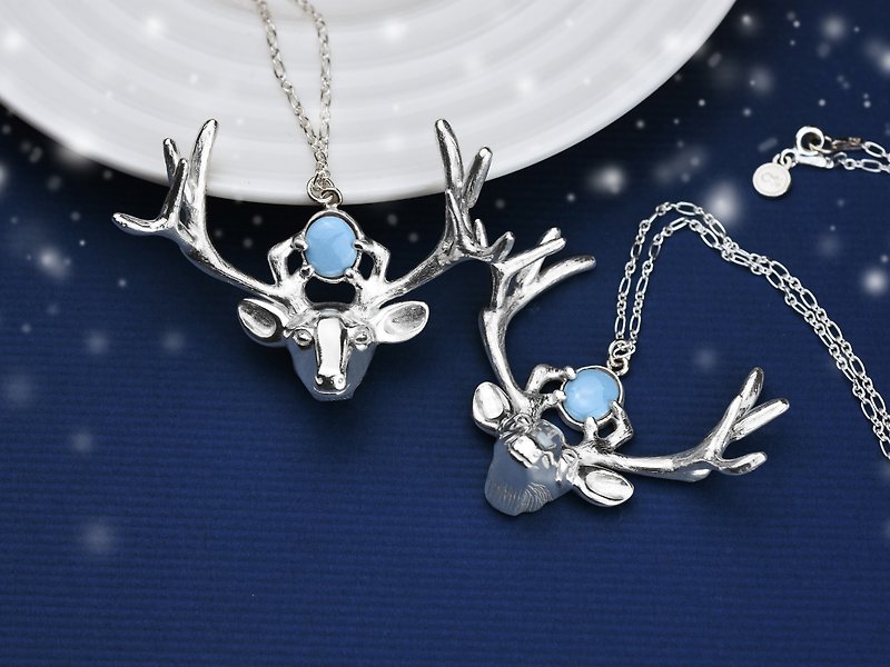 Christmas elk necklace enamel 925 sterling silver for women - สร้อยคอ - เงินแท้ สีเงิน