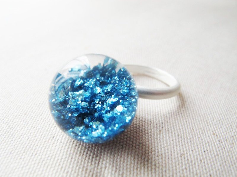 * Rosy Garden * marine blue sequins Snowflake Ball Ring - General Rings - Glass Blue