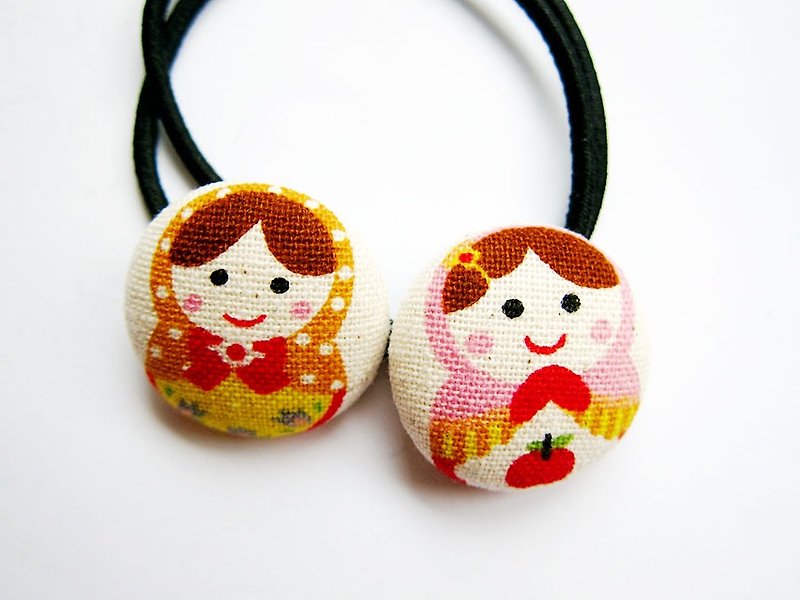 Children's hair accessories hand-made cloth bag button hair bundle hair ring Russian doll elastic band hair ring a set of two - เครื่องประดับผม - วัสดุอื่นๆ หลากหลายสี