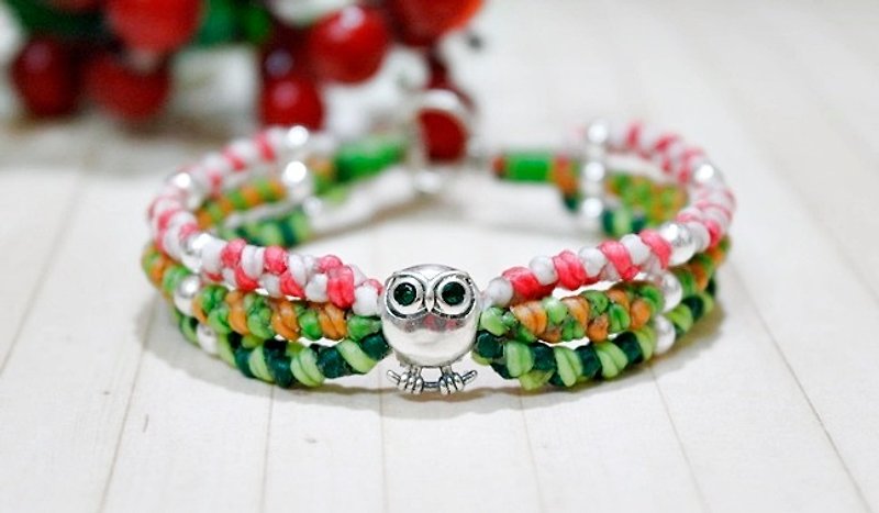 Hand-knitted silk Wax thread X silver jewelry_green-eyed owl //You can choose your own color // =>Limited*1 - สร้อยข้อมือ - ขี้ผึ้ง หลากหลายสี