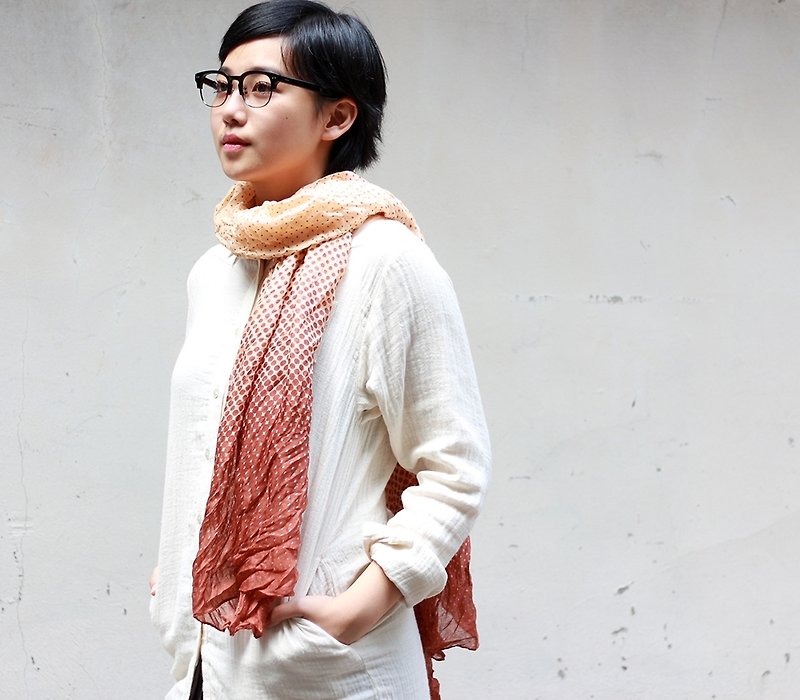 OMAKE India printing shawl scarf 003 - Knit Scarves & Wraps - Cotton & Hemp Orange