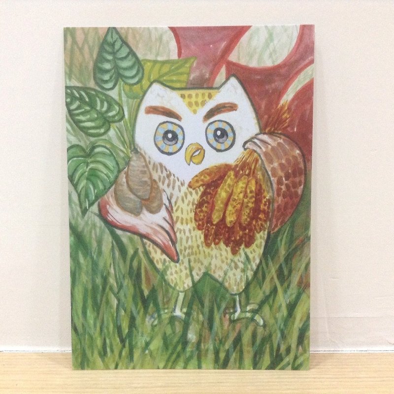 Horned Owl Holding Millet & Taro-Watercolor Hand Painted Style Postcard - Cards & Postcards - Paper Multicolor