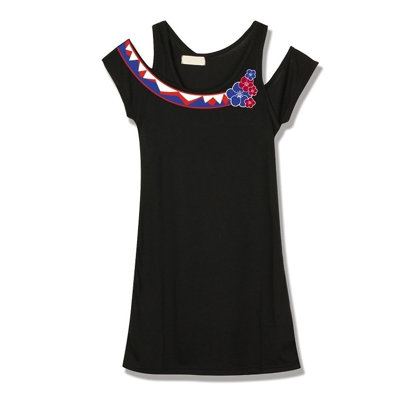 Chines Prunus Mume T-shirt(Layered Look) - Women's Tops - Cotton & Hemp Black