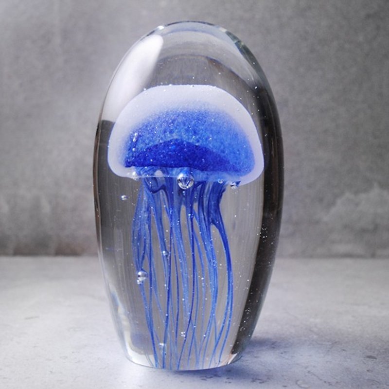(海藍色)16cm Jellyfish 阿凡達水母夜光琉璃 聖誕禮物客製化刻字 - 裝飾/擺設  - 玻璃 藍色