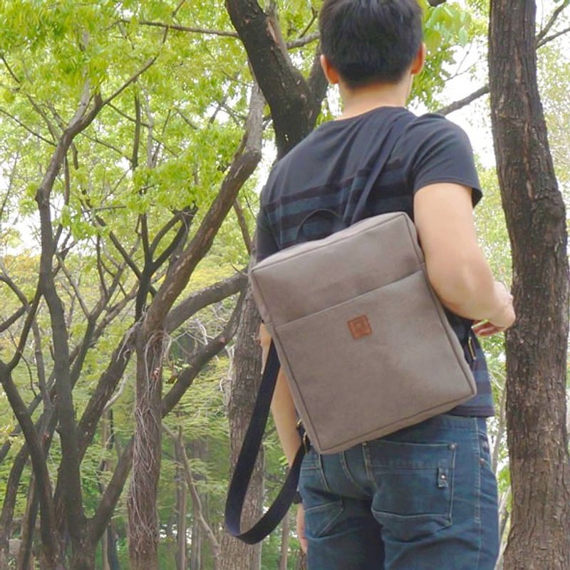 『亞麻鐵灰學院後背包』立體設計22盎司超高磅數設計 - 背囊/背包 - 棉．麻 灰色