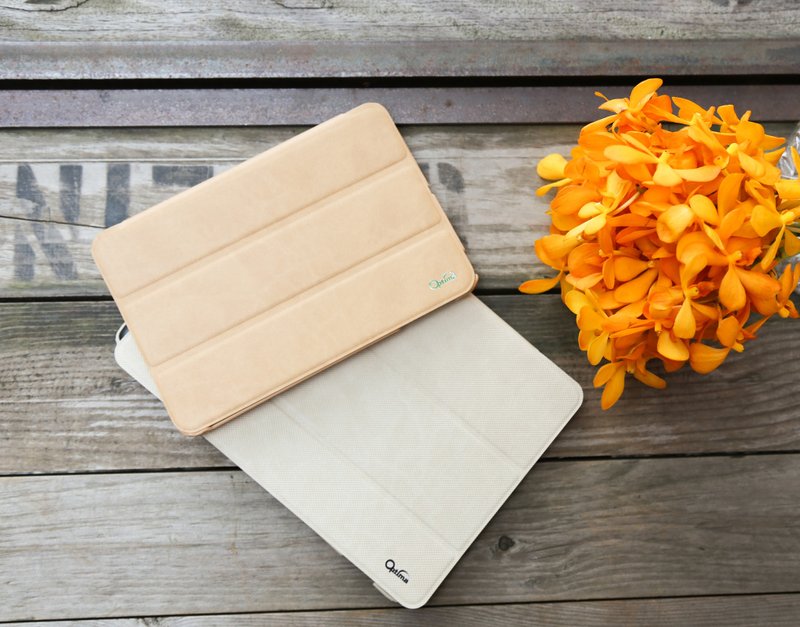Optima iPad Air 2義大利皮革多角度保護套-纖柔系列 卡其 - 平板/電腦保護殼 - 真皮 卡其色