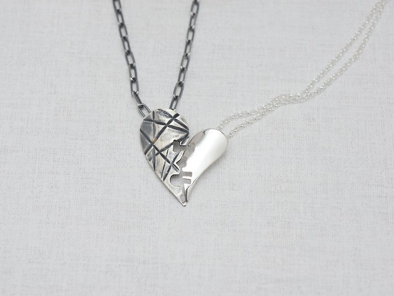 I love U  (925 sterling silver couple necklace) - C percent handmade jewelry - Necklaces - Sterling Silver Silver