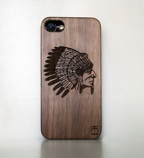 小木工房 手工客制實木iPhone三星手機殼,純木手機殼,個性禮品,印第安人