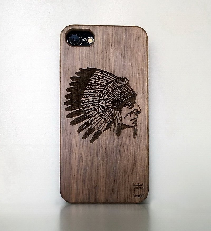 Customize wooden iPhone and Samsung case, personalized gift, American Indian - เคส/ซองมือถือ - ไม้ 