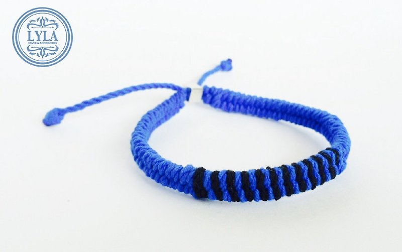 藍底黑色編繩 - 手鍊/手鐲 - 棉．麻 藍色