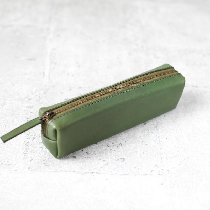Green classy Leather Pencil Case/Pen Pouch - ペンケース・筆箱 - 革 ブラック