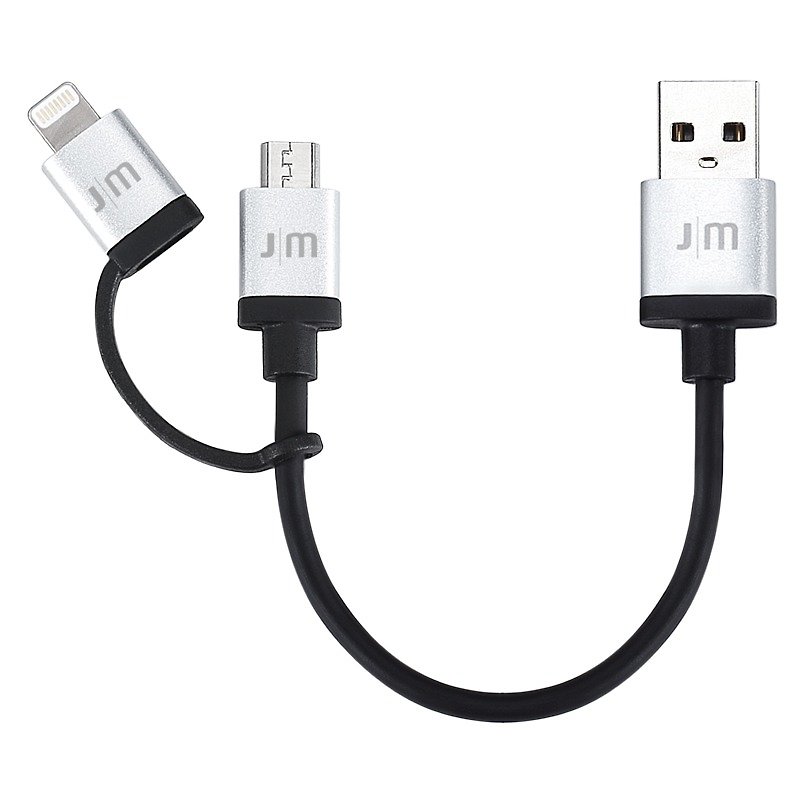 J｜M AluCable Duo mini™ MFi 鋁質Lightning/Micro USB 雙用連接充電/傳輸短線(10cm) DC-159 - 行動電源/充電線 - 其他金屬 銀色