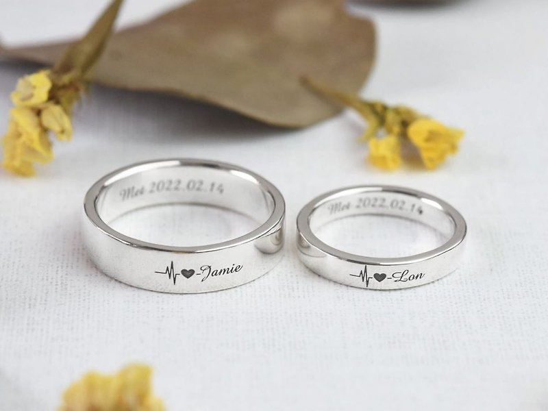 【Customize】Square engravable couple rings (custom-made couple rings, silver)-C - แหวนคู่ - เงินแท้ สีเงิน