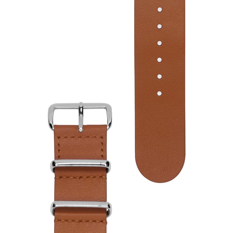 Military Leather Strap - 22mm - HONEY BROWN Honey Brown Leather (Silver Buckle) - Watchbands - Genuine Leather Brown