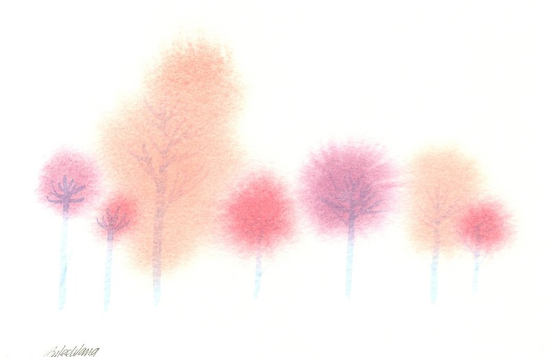 森のr1  - 水彩手描き限定版はがき/クリスマスカードの香港シリーズ - カード・はがき - 紙 ピンク