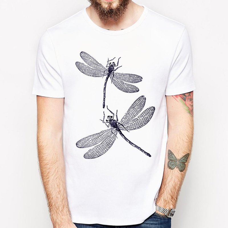 Dragonfly short-sleeved T-shirt -2 color dragonfly insect natural animal environmental protection text green art design fashionable fashion simple simple - Men's T-Shirts & Tops - Other Materials Multicolor