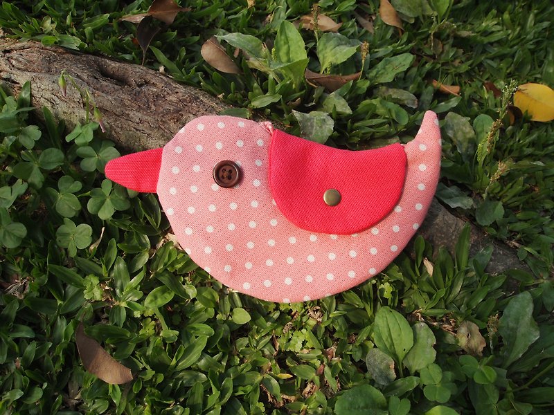 Pink dot happiness blue bird/coin purse - Coin Purses - Other Materials Pink