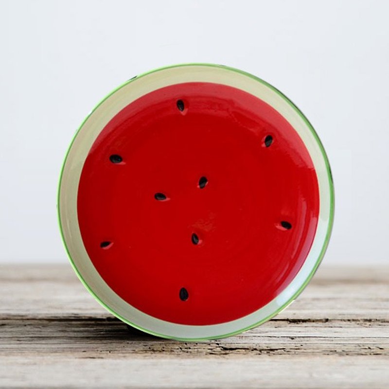 Watermelon 20.5cm [MSA] watermelon glaze everyday tableware ceramic disc ceramic sculpture - Small Plates & Saucers - Other Materials Red
