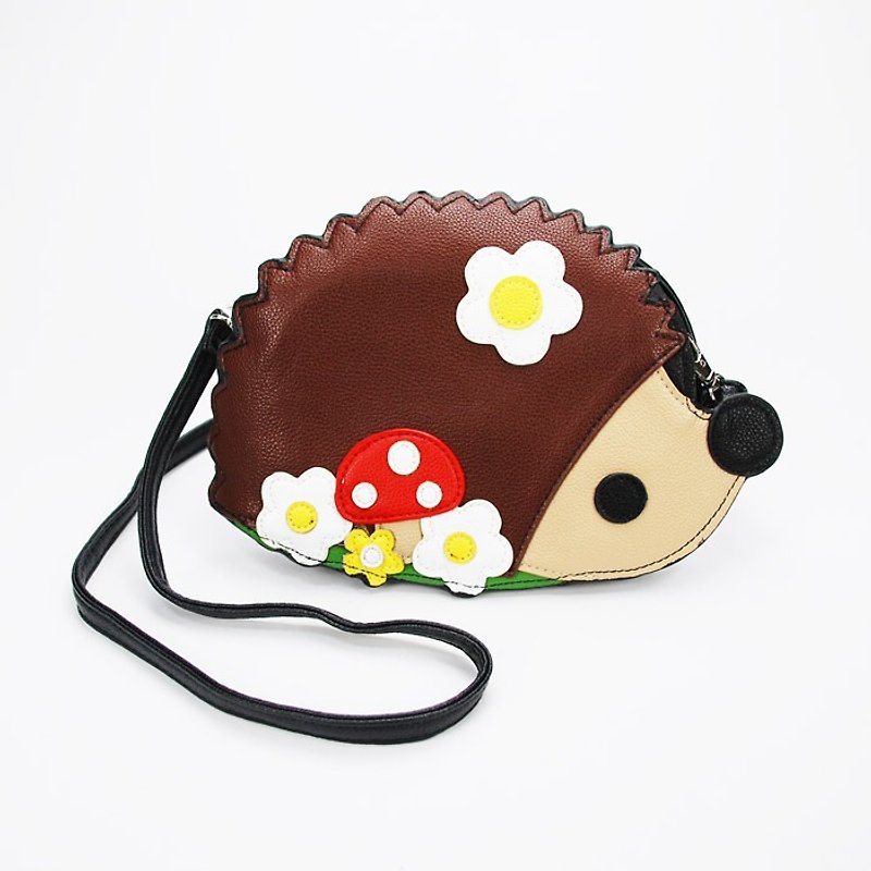Sleepyville Critters hedgehog with Flowers Shoulder Crossbody Bag - Messenger Bags & Sling Bags - Faux Leather Brown