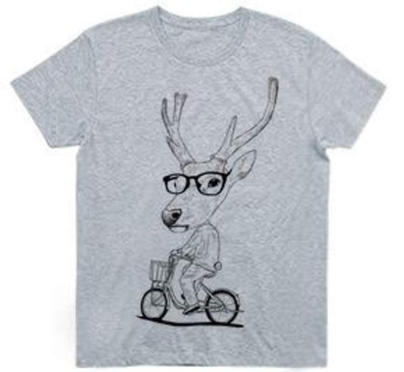 Deer　bicycle（4.0oz gray） - Tシャツ - その他の素材 