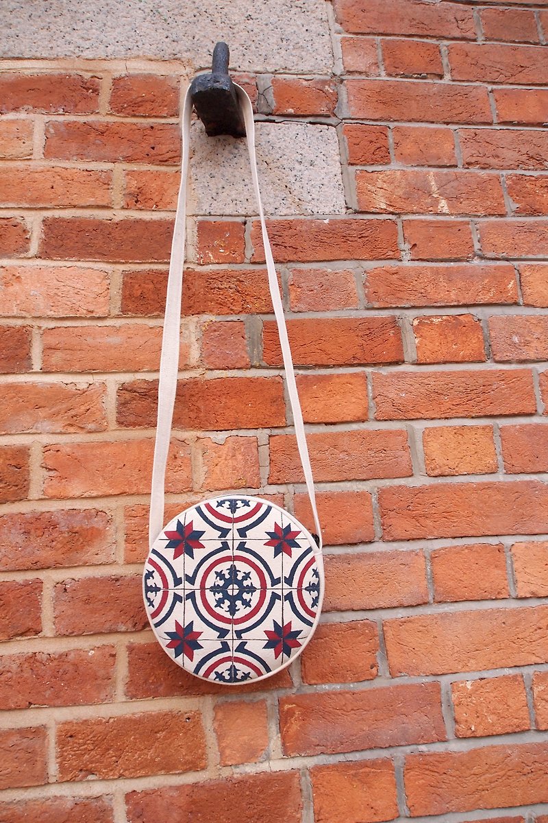 Kidney Beans, Special Patterns of Old Floor Tiles, Round Bags, Round Bags, Retro Bags, Canvas Round Bags - Messenger Bags & Sling Bags - Other Materials 