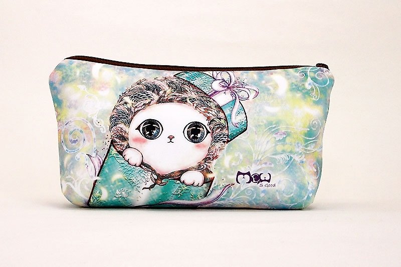 Meow good illustration wind Cosmetic / Pencil - gift Cat - Toiletry Bags & Pouches - Other Materials Green