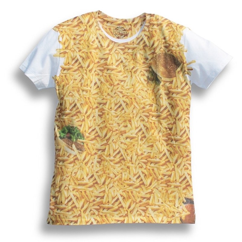 Exclusive sale of Japanese brand ICHIMI-Yummy T Series-Fries Yummy T-shirt - เสื้อยืดผู้ชาย - วัสดุอื่นๆ ขาว