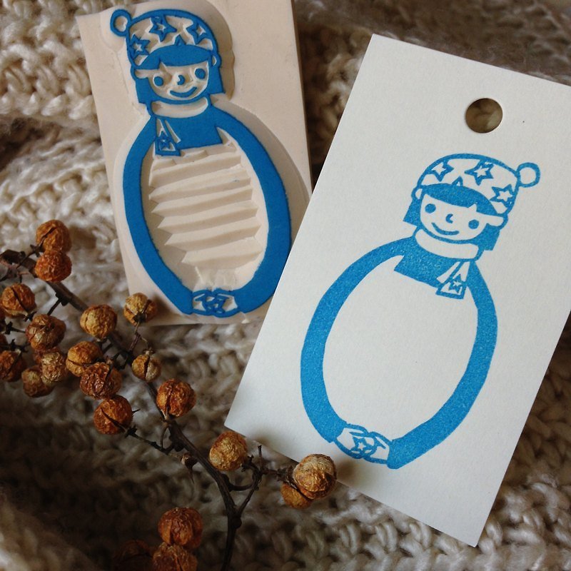 Hand-made rubber stamp-give you a hug winter limited edition (star girl) - Other - Other Materials Blue