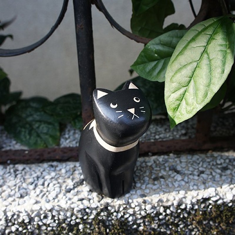 小さなものの_木製動物シリーズ：小さな黒い猫の壁 - 置物 - 木製 